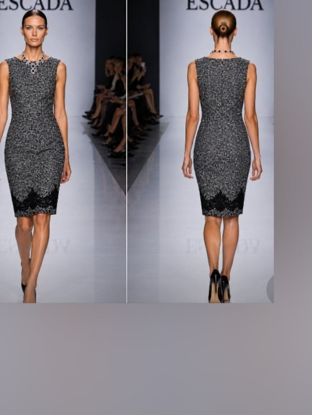 ESSCADA 10/40 TWEED WOOL COTTON POLY BLEND BOUCLE LACE BLACK WHITE SHEATH DRESS